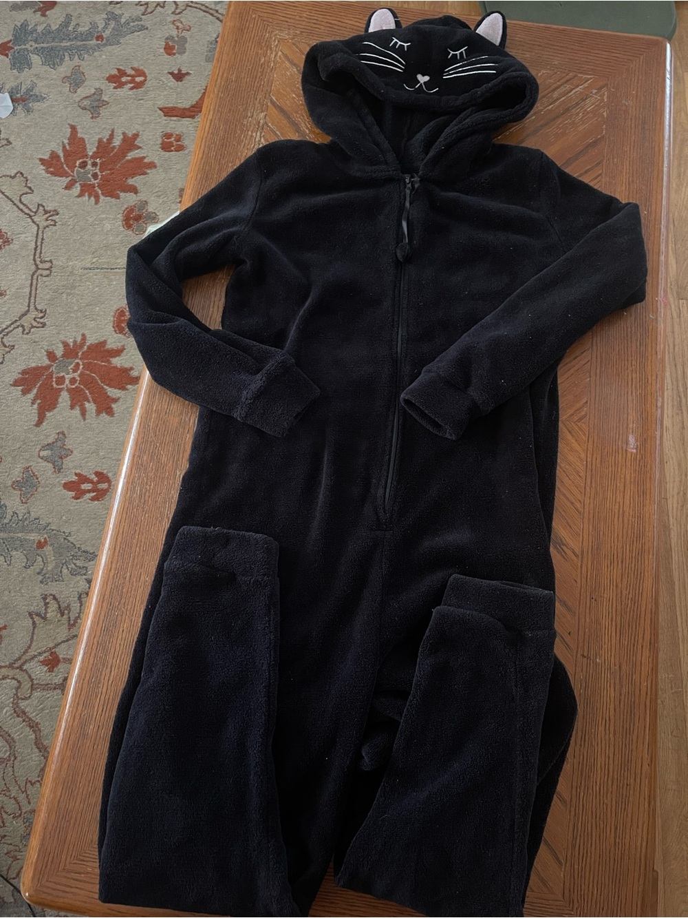 Black Cat Hooded One-Piece Pajamas